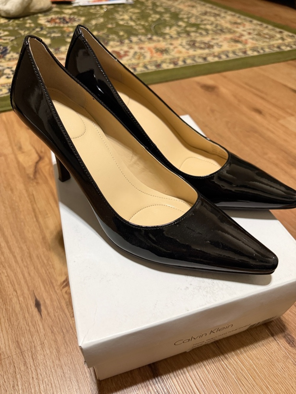 Calvin Klein Dolly black patent leather pumps, size 7.5   NIB